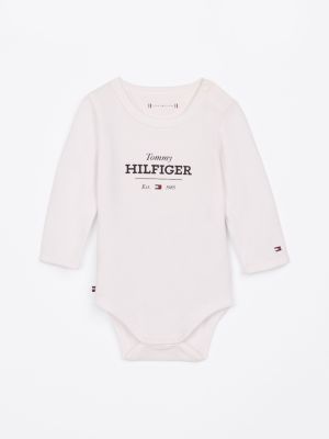 white hilfiger monotype long sleeve bodysuit for newborn tommy hilfiger