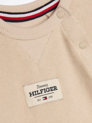 beige hilfiger monotype long sleeve coverall for newborn tommy hilfiger