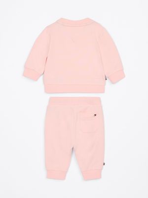 beige logo sweatshirt and joggers set for newborn tommy hilfiger