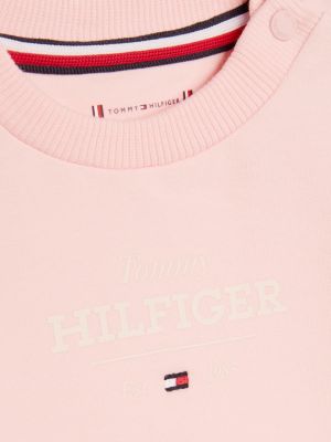 beżowy komplet z bluzą i joggerami z logo dla noworodki - tommy hilfiger