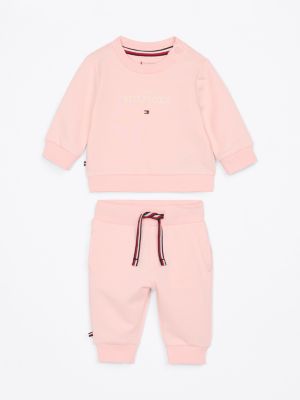 beige logo sweatshirt and joggers set for newborn tommy hilfiger