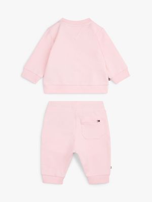 rosa set mit logo-sweatshirt und jogginghose für neugeborene - tommy hilfiger