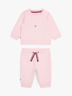 pink logo sweatshirt and joggers set for newborn tommy hilfiger