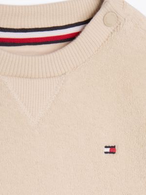 beige towelling sweatshirt and joggers set for newborn tommy hilfiger