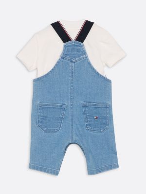 blue contrast strap denim dungarees for newborn tommy hilfiger