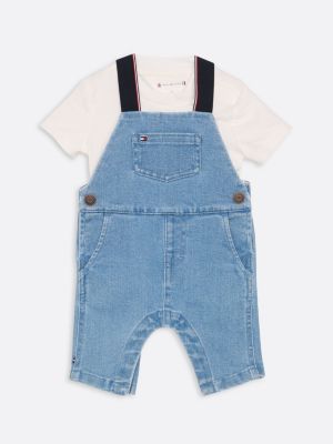 blue contrast strap denim dungarees for newborn tommy hilfiger