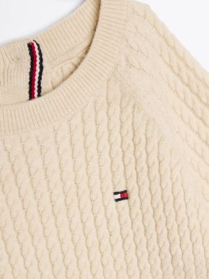 coffret cadeau 3 pièces en maille torsadée beige pour nouveau-né tommy hilfiger