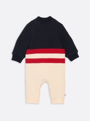 multi colour-blocked baseball collar coverall for newborn tommy hilfiger