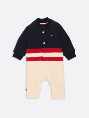 multi colour-blocked baseball collar coverall for newborn tommy hilfiger