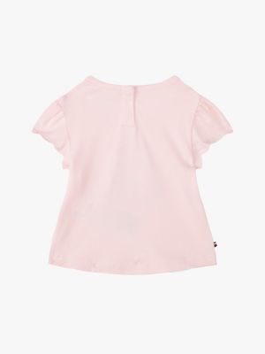 pink graphic frill sleeve t-shirt for newborn tommy hilfiger