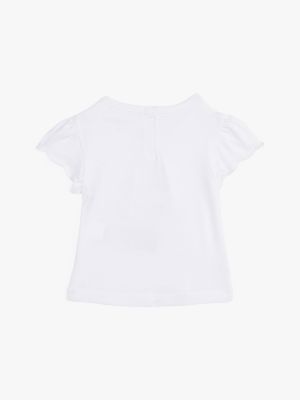 white graphic frill sleeve t-shirt for newborn tommy hilfiger