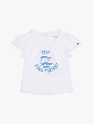 t-shirt con maniche a volant e grafica white da neonato tommy hilfiger