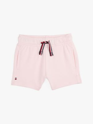 pink szorty z troczkami z sygnowanej tasiemki dla noworodki - tommy hilfiger