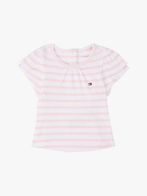 t-shirt a coste con motivo a righe multi da neonato tommy hilfiger