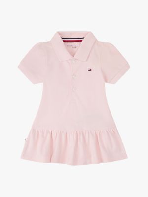 pink polokleid mit flag-stickerei für neugeborene - tommy hilfiger