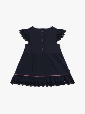 blau kurzarmkleid mit lochstickerei für neugeborene - tommy hilfiger