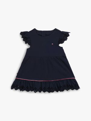 blue broderie anglaise short sleeve dress for newborn tommy hilfiger