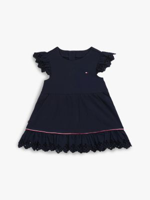 blue broderie anglaise short sleeve dress for newborn tommy hilfiger