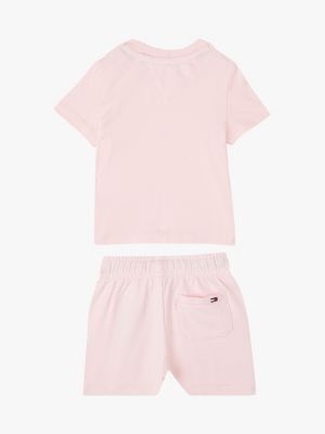 rosa set mit logo-t-shirt und shorts für neugeborene - tommy hilfiger