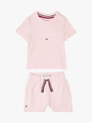 pink logo t-shirt and shorts set for newborn tommy hilfiger