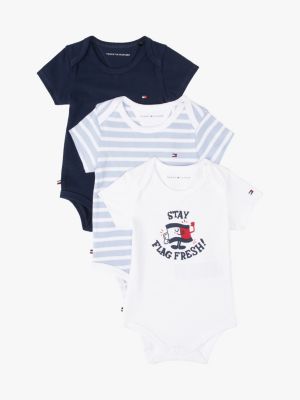 meerdere kleuren set van 3 rompers in cadeaudoos voor baby's - tommy hilfiger