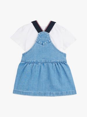 multi denim pinafore dress and t-shirt set for newborn tommy hilfiger