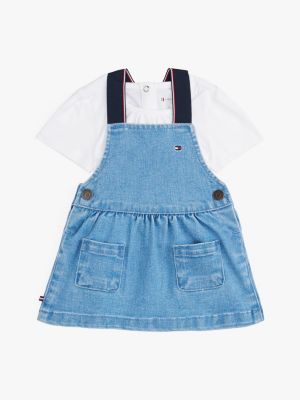 multi denim pinafore dress and t-shirt set for newborn tommy hilfiger