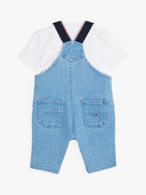 blue denim dungarees and t-shirt set for newborn tommy hilfiger