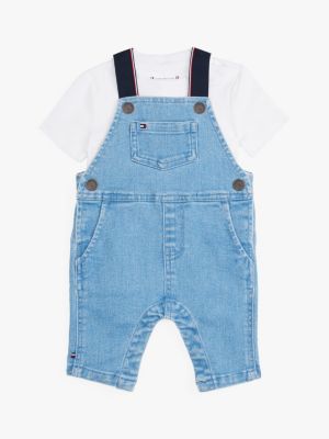 blue denim tuinbroek met t-shirt voor baby's - tommy hilfiger