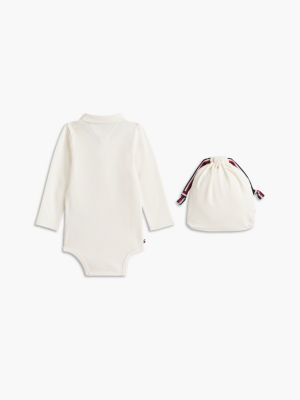 white polo collar long sleeve bodysuit for newborn tommy hilfiger