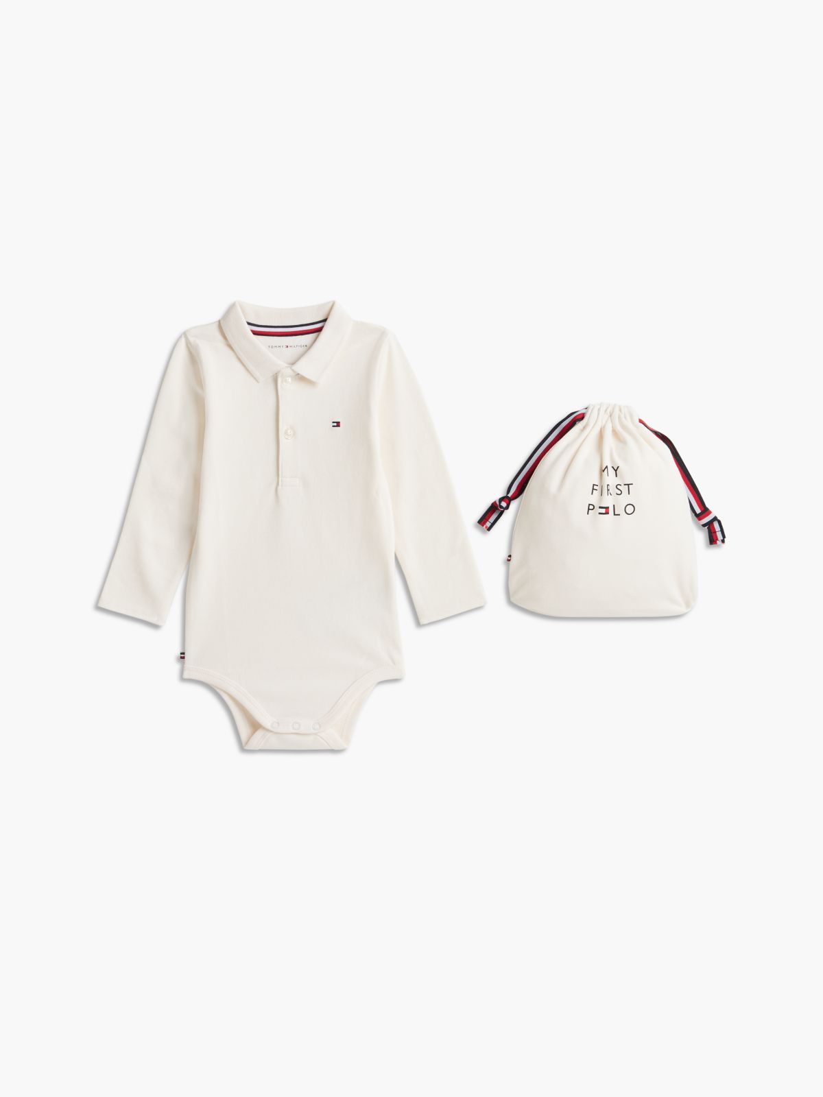 Long Sleeve Polo Bodysuit Gift Box — White