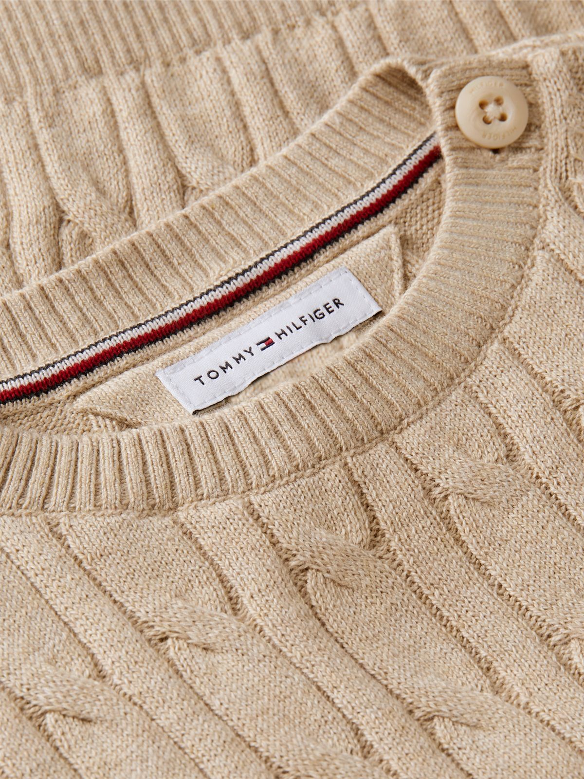 Flag Embroidery Cable Knit Jumper — Beige