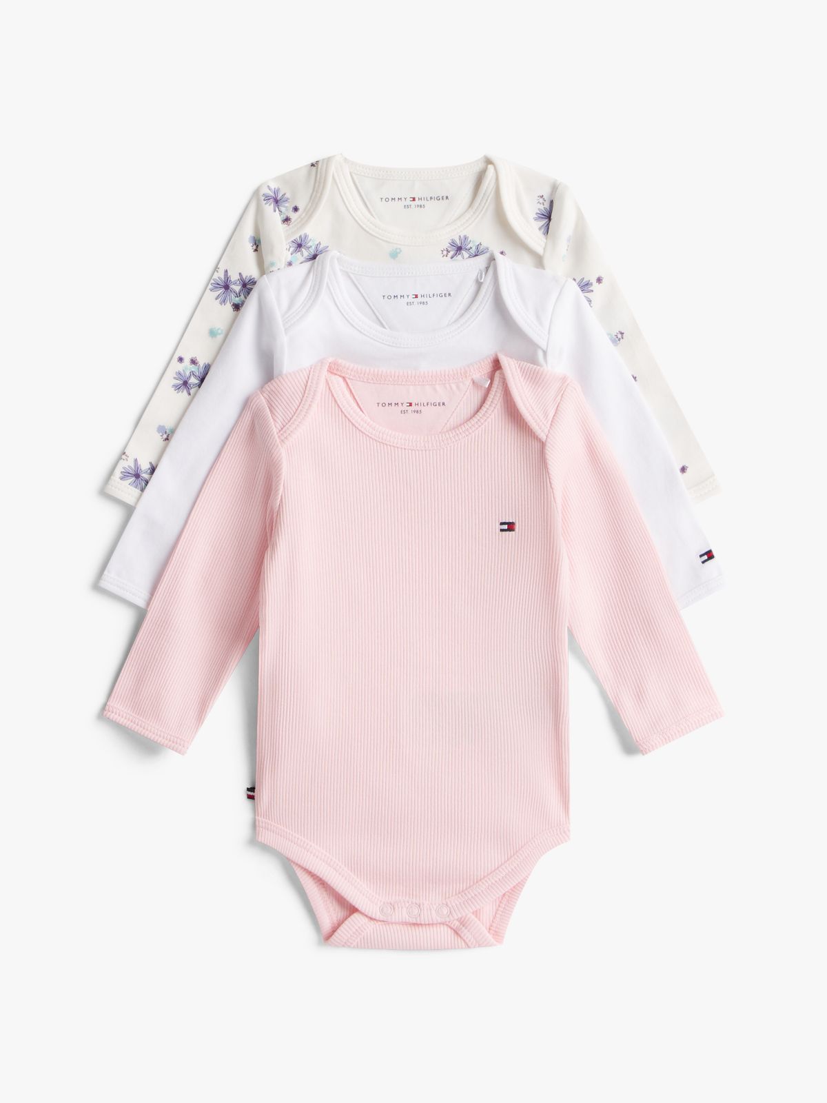 3-Pack Print Jersey Long Sleeve Bodysuits — White