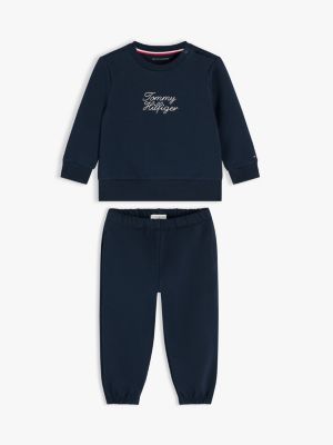 blue komplet: bluza i joggery z logo z motywem sznurka dla noworodki - tommy hilfiger