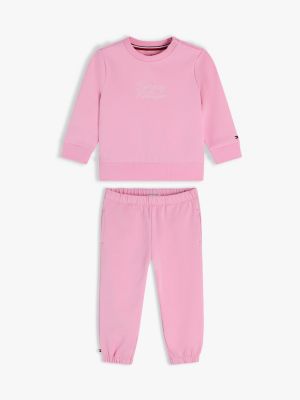 pink sweatshirt und jogginghose mit seil-logo im set für neugeborene - tommy hilfiger