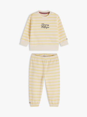 beige sweatshirt und jogginghose mit seil-logo im set für neugeborene - tommy hilfiger