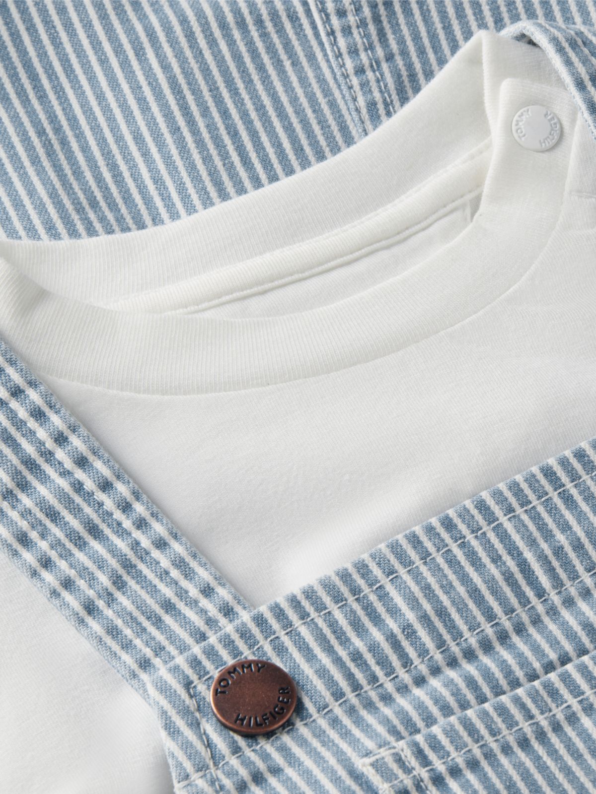 Denim Stripe Dungaree Dress And T-Shirt Set — Multi