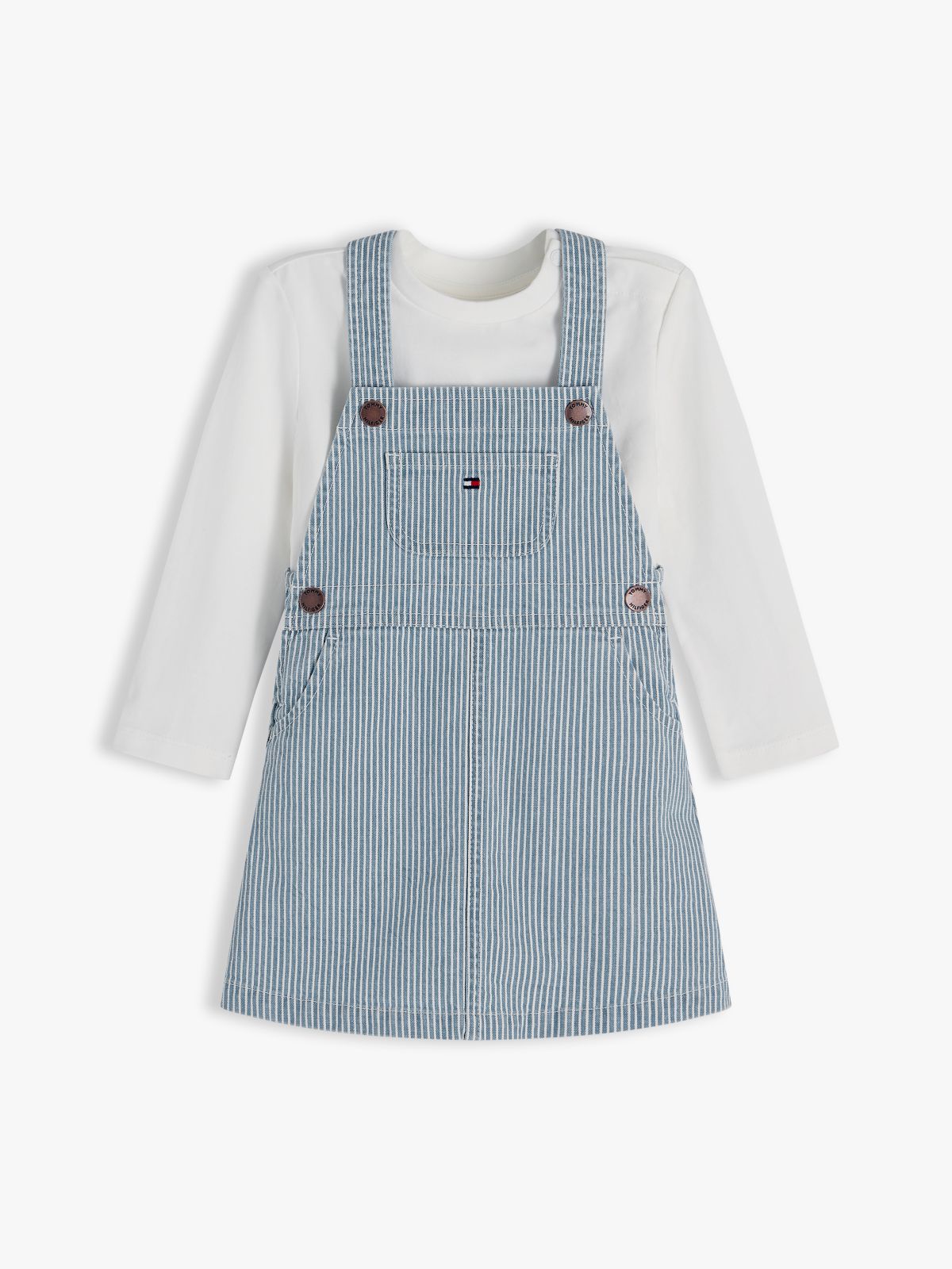 Denim Stripe Dungaree Dress And T-Shirt Set — Multi