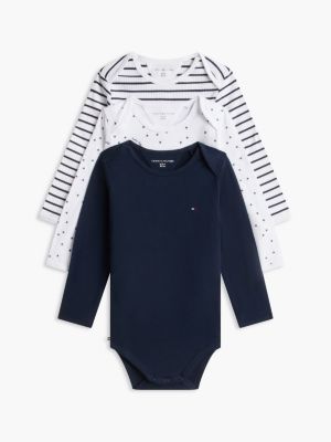 blue 3-pack essential long sleeve bodysuits gift box for newborn tommy hilfiger