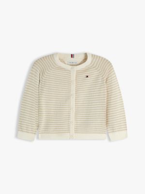 beige essential cardigan mit streifen für neugeborene - tommy hilfiger