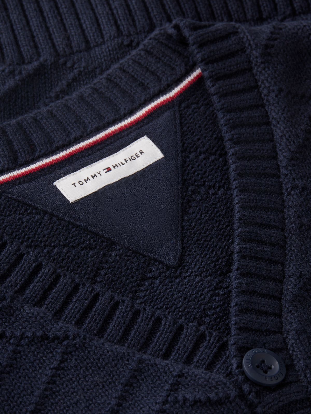 Intarsia Flag Relaxed V-Neck Cardigan — Blue