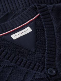 Intarsia Flag Relaxed V-Neck Cardigan — Blue 3