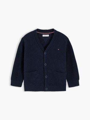 blue intarsia flag v-neck cardigan for newborn tommy hilfiger