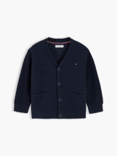 Intarsia Flag Relaxed V-Neck Cardigan — Blue 1