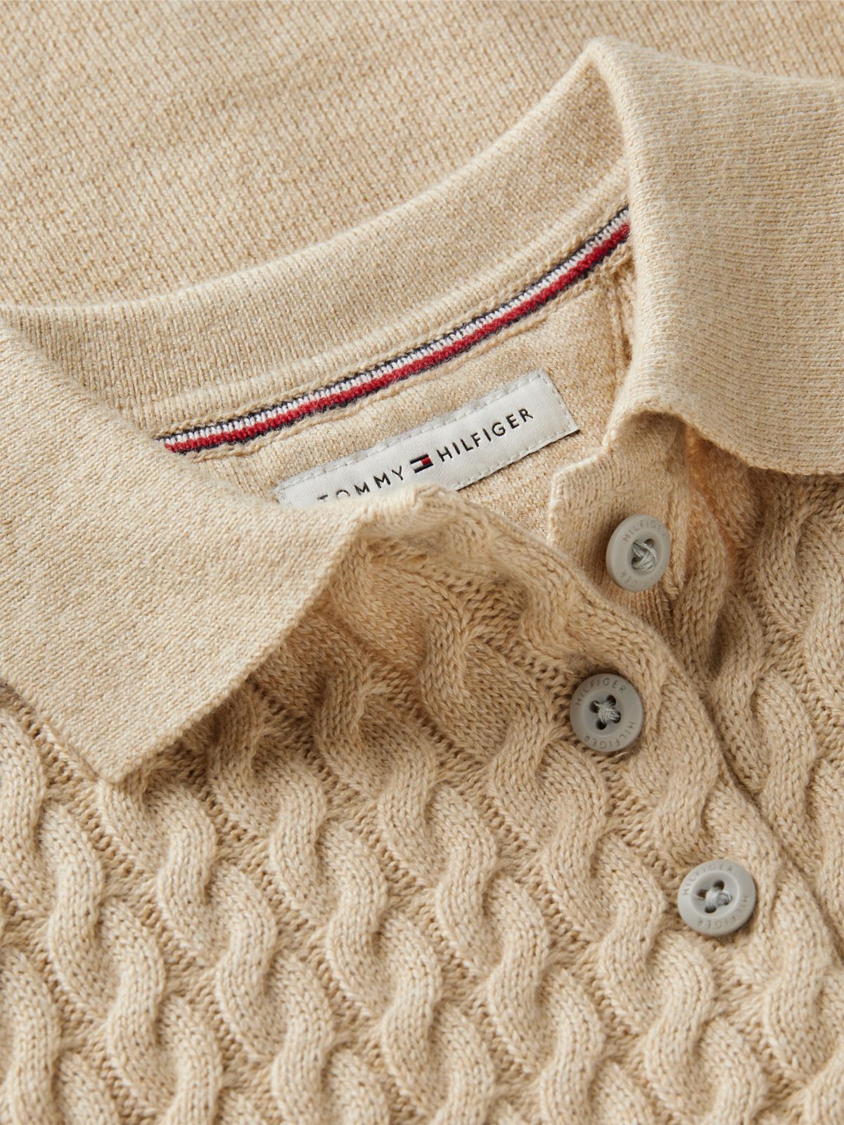 Cable Polo Jumper Dress — Beige