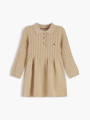 beige cable knit relaxed polo jumper dress for newborn tommy hilfiger