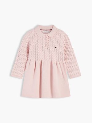 pink cable knit relaxed polo jumper dress for newborn tommy hilfiger