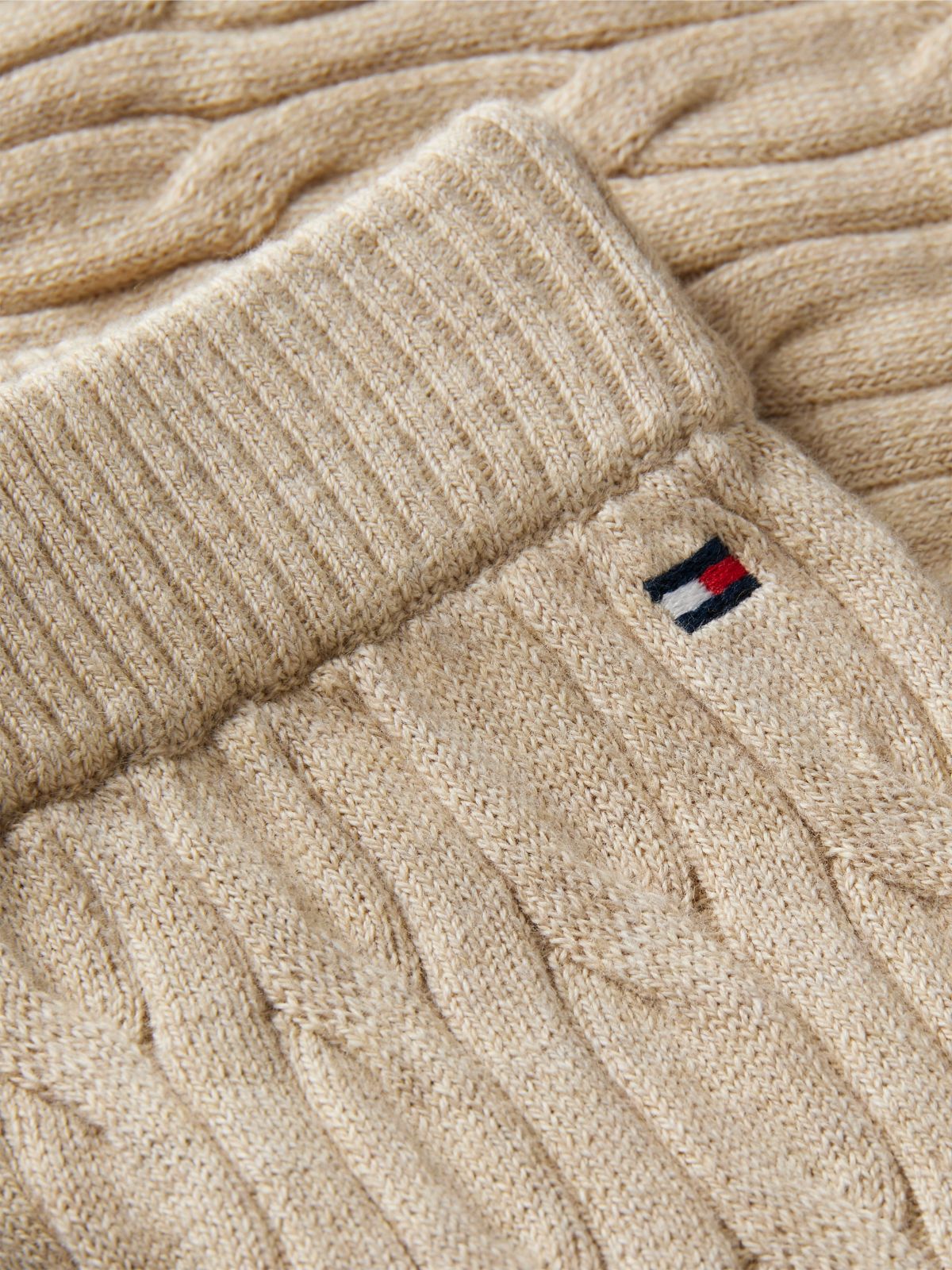 Flag Embroidery Cable Knit Trousers — Beige