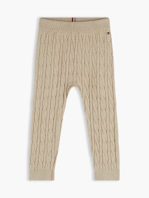beige flag embroidery cable knit trousers for newborn tommy hilfiger