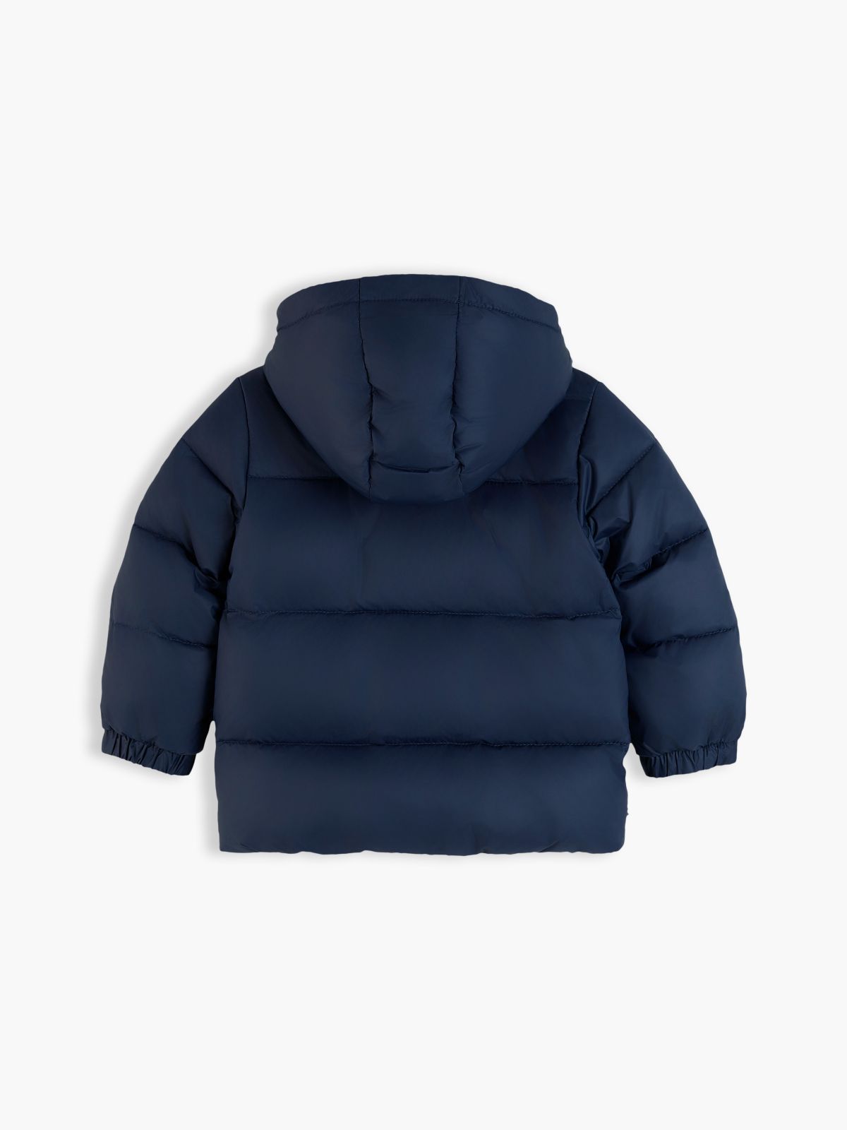 Flag Embroidery Zip-Thru Hooded Puffer Jacket — Blue